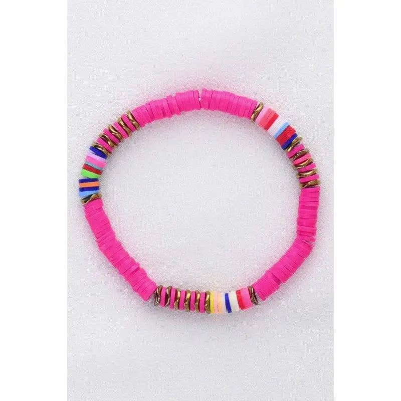 Multicolor polymer clay flat disc bead bracelet LECCE