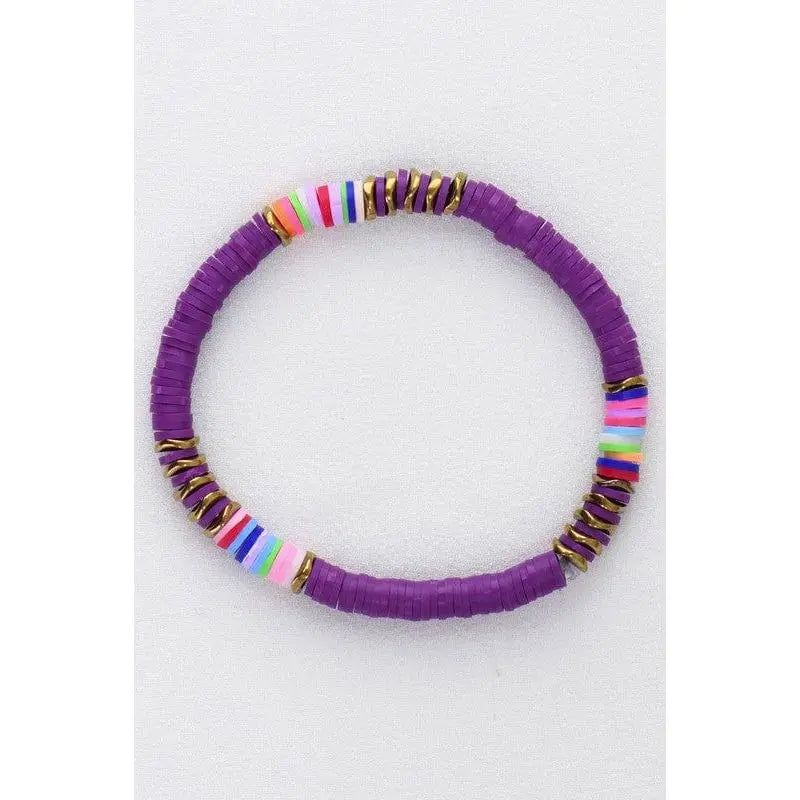 Multicolor polymer clay flat disc bead bracelet LECCE