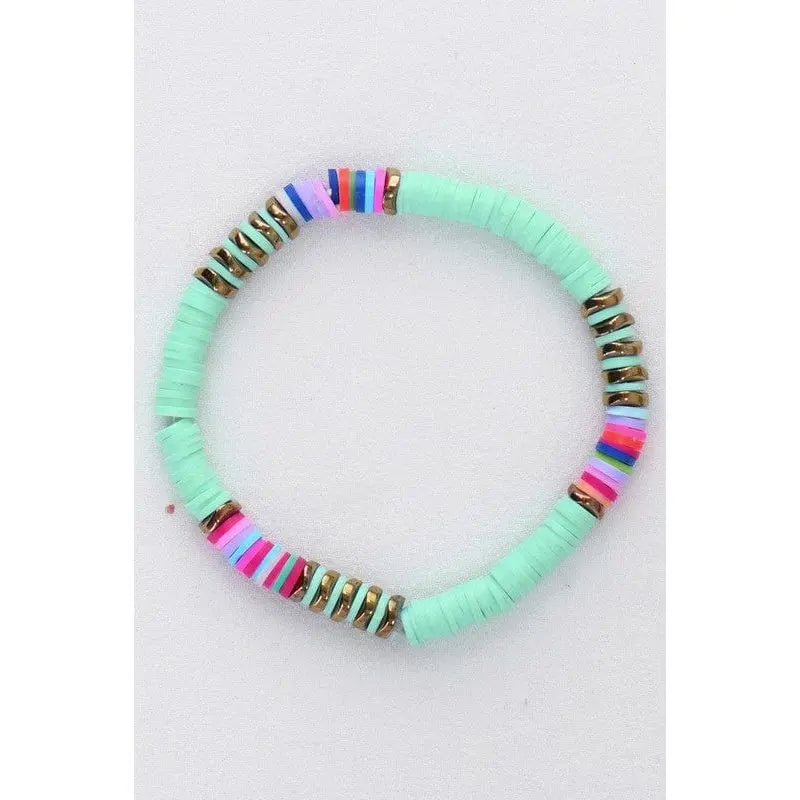 Multicolor polymer clay flat disc bead bracelet LECCE