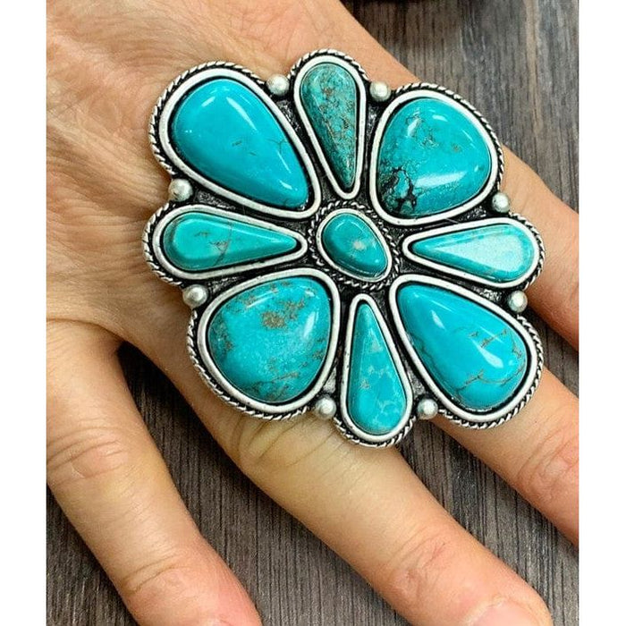 Natural turquoise adjustable ring, bronze dual band