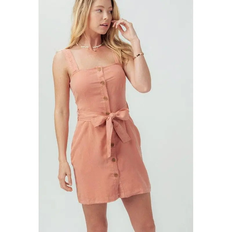 Smocked button through bow tie belted dress LECCE