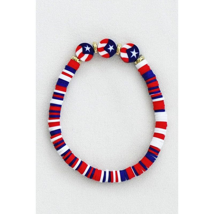 Americana Patriotic Red White Blue Bead Bracelet