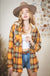 Women's Plaid Checked Button Down Hoodie Jacket - Cozy Shacket with Fringe Hem Very j