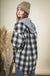 Women's Plaid Checked Button Down Hoodie Jacket - Cozy Shacket with Fringe Hem Very j