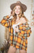 Women's Plaid Checked Button Down Hoodie Jacket - Cozy Shacket with Fringe Hem Very j