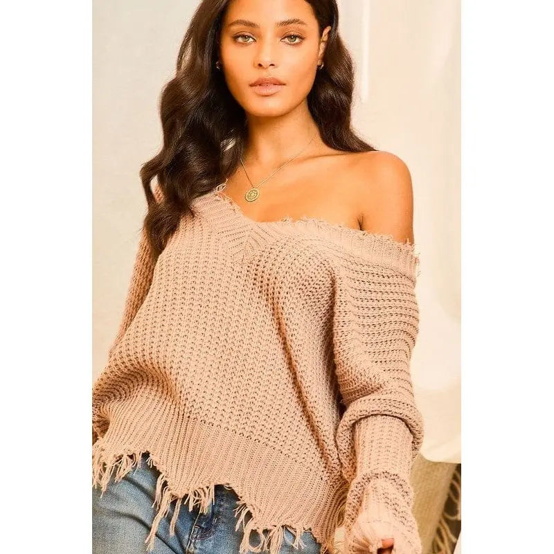 Frayed v neck sweater Main Strip