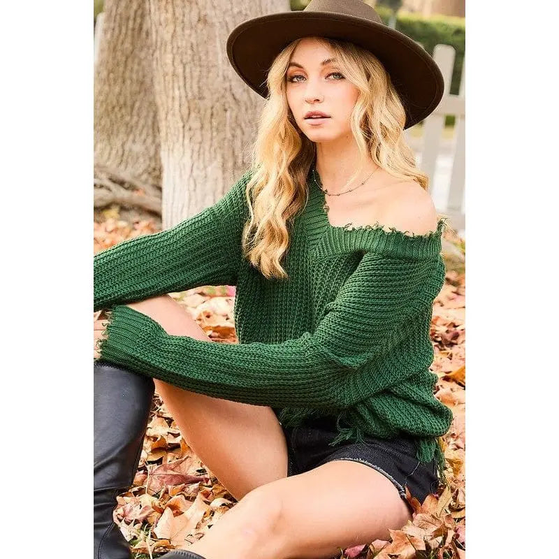 Frayed v neck sweater Main Strip