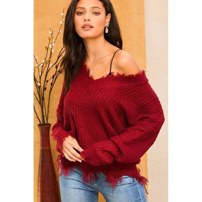 Frayed v neck sweater Main Strip