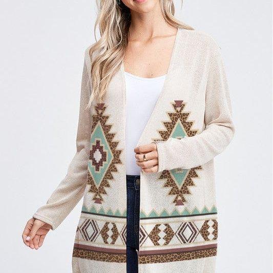 Aztec knit long sleeve cardigan