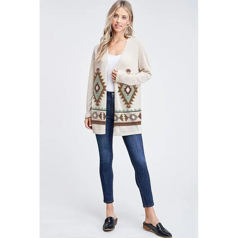 Aztec knit long sleeve cardigan