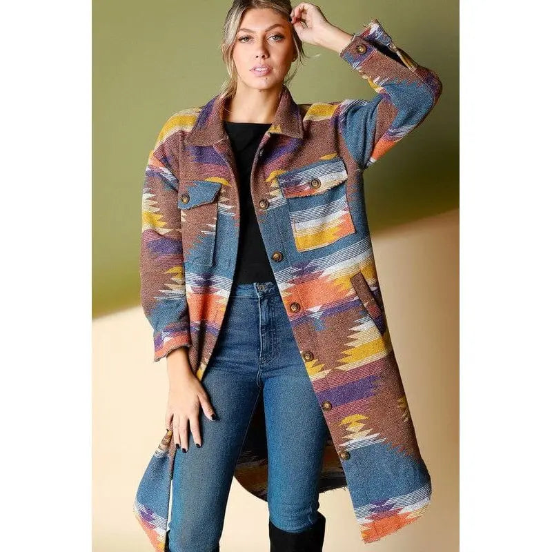 Abrigo largo con botones tribal azteca