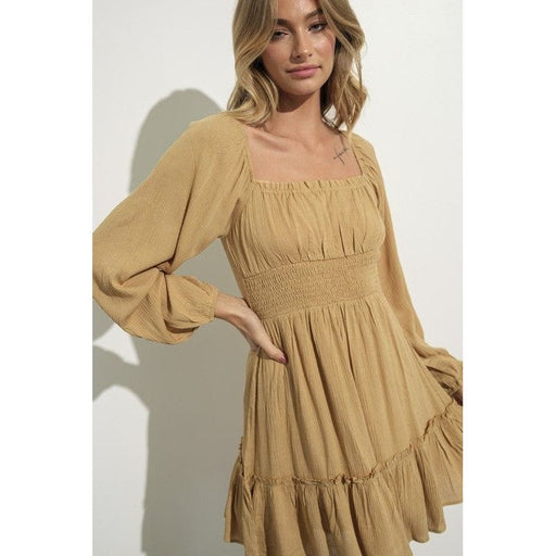 Smock detail ruffle mini dress