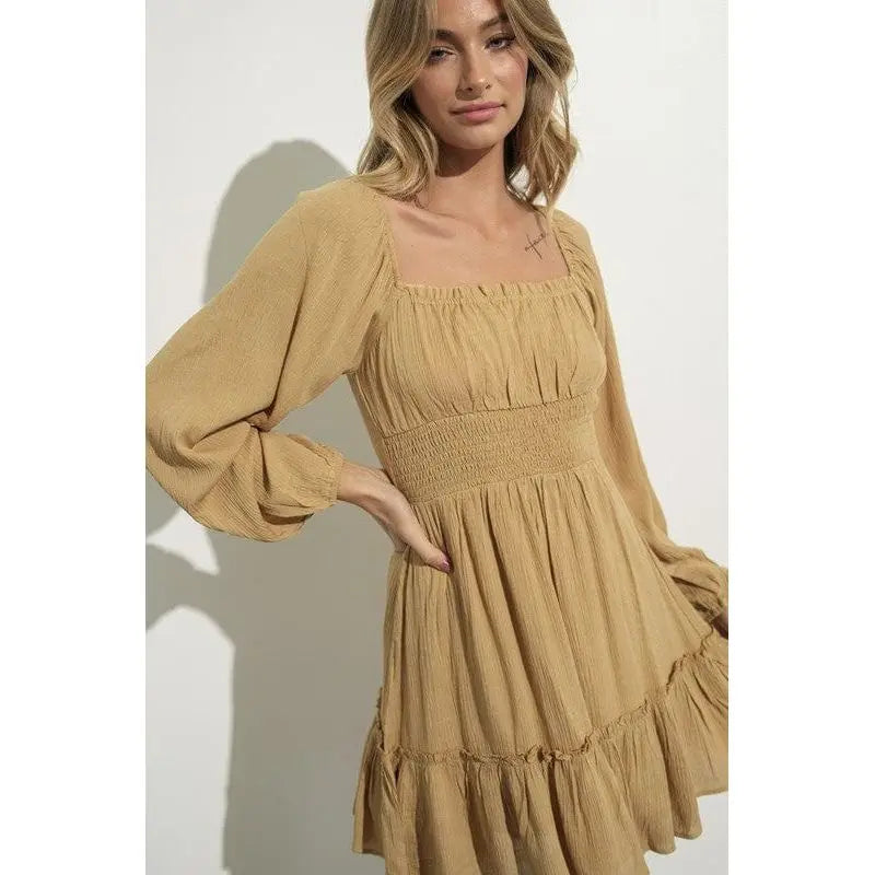 Smock detail ruffle mini dress