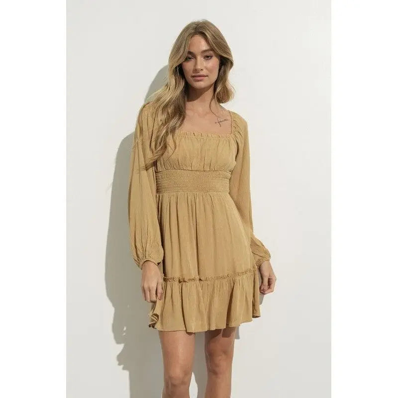 Smock detail ruffle mini dress