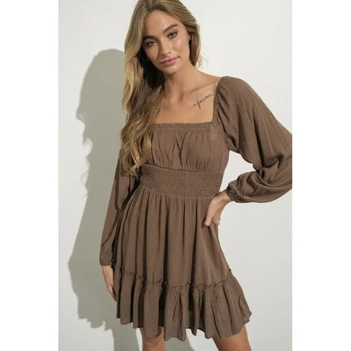 Smock detail ruffle mini dress