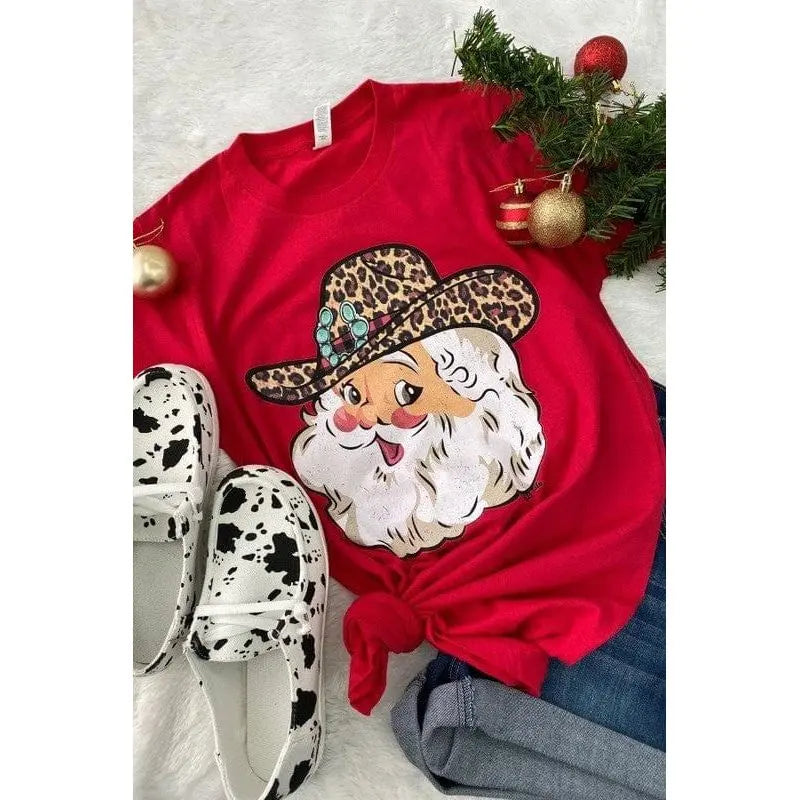 Leopard Hat Santa T-shirt L&B