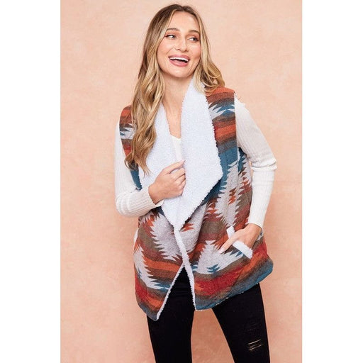 Women's Aztec Sweater Poncho on blue
