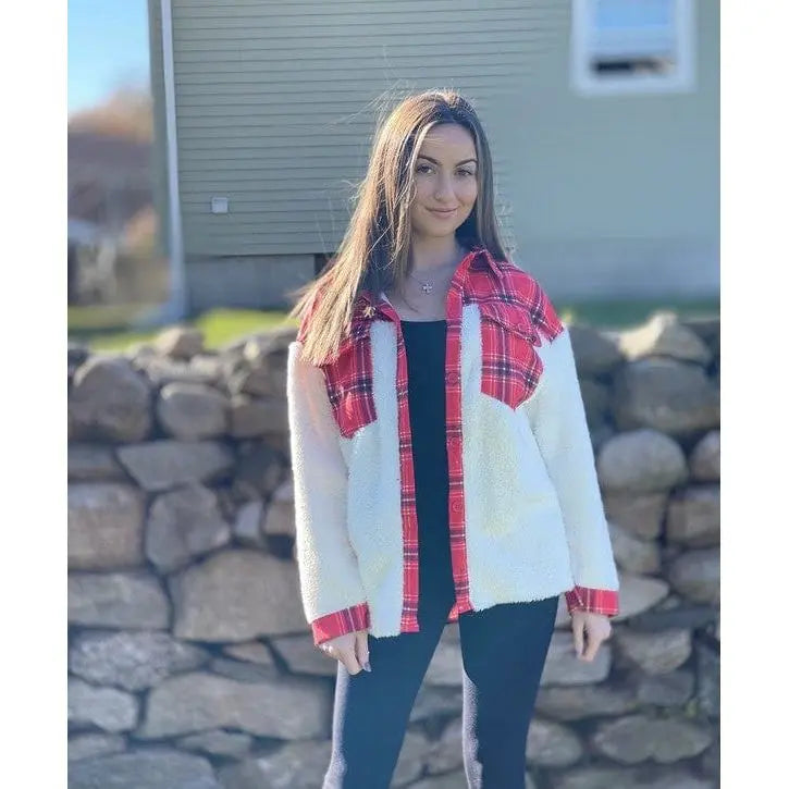 Button Down Sherpa Plaid Shackets Tracie's