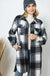 Plaid button up knee length long shirt jacket Madison
