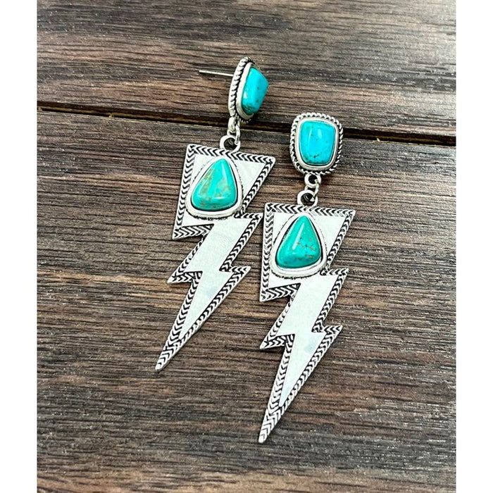 Turquoise thunder bolt post earrings