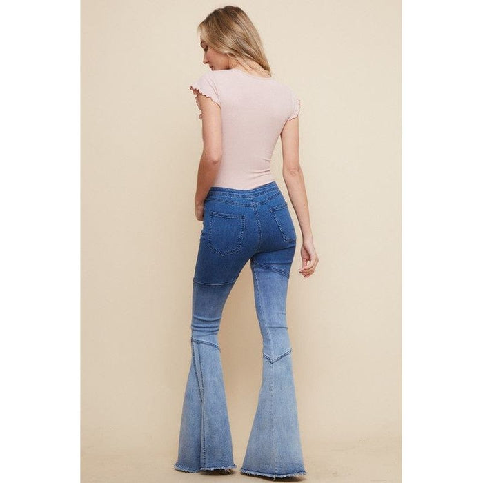 Ombre distressed flared denim