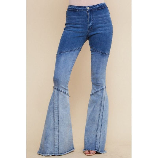 Ombre distressed flared denim