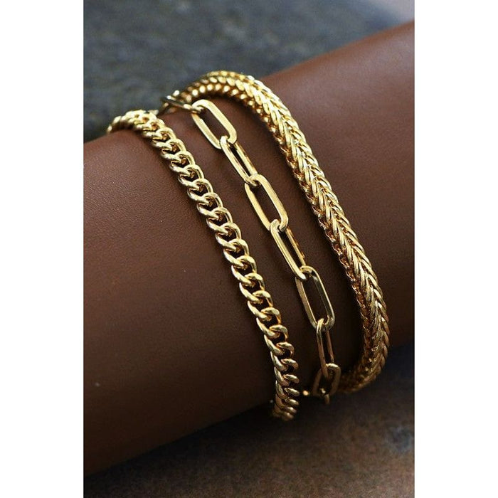 Layered gold paperclip chain link bracelet