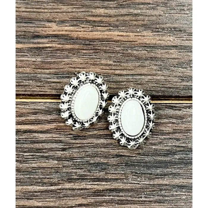Oval white turquoise post earrings isac trading