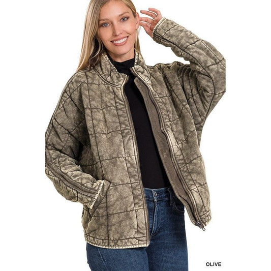 Women's Washed Dolman Quilted Jacket With Pockets