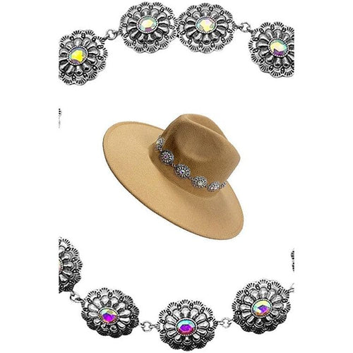 Western concho textured flower rhinestone hat band
