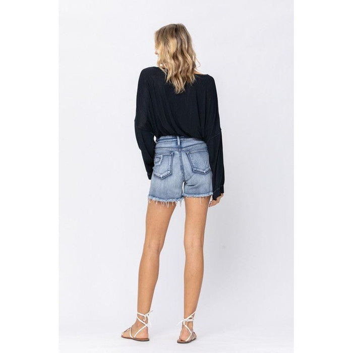 Judy Blue Mid-rise Patch Wash-out Cutoff Shorts