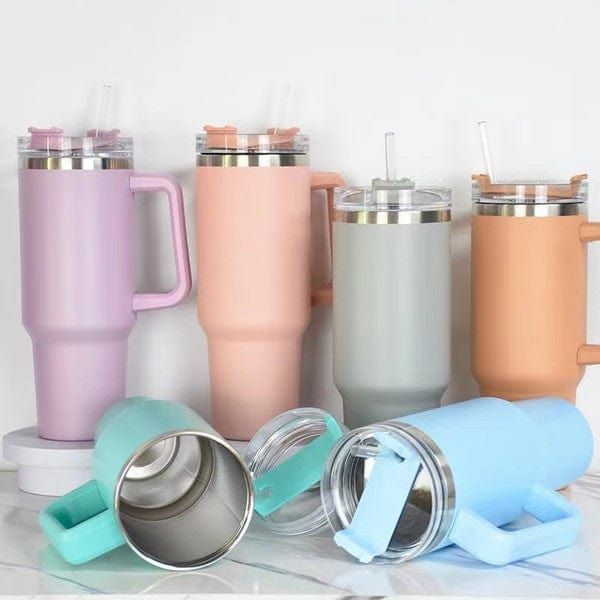 Travel tumbler with handle and straw