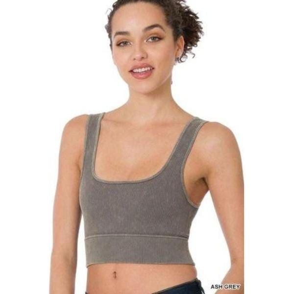 Washed ribbed square neck cropped