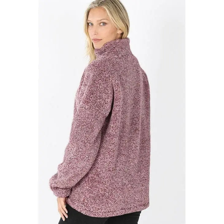 ANGE FAUX FUR HALF ZIP POCKET PULLOVER
