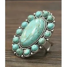 2" long Natural Turquoise Adjustable Ring - LECCE