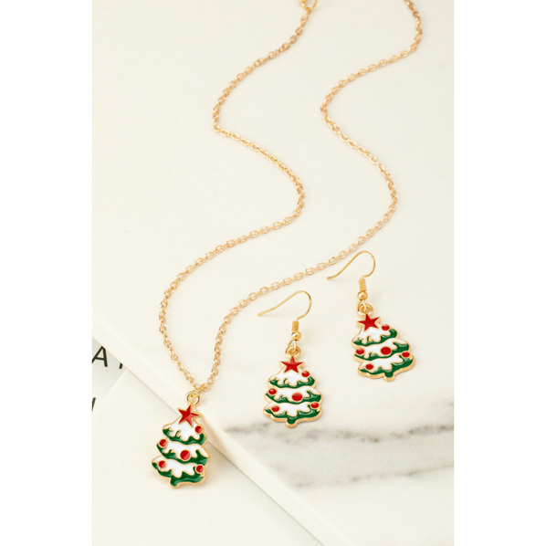 Christmas tree necklace and earrings