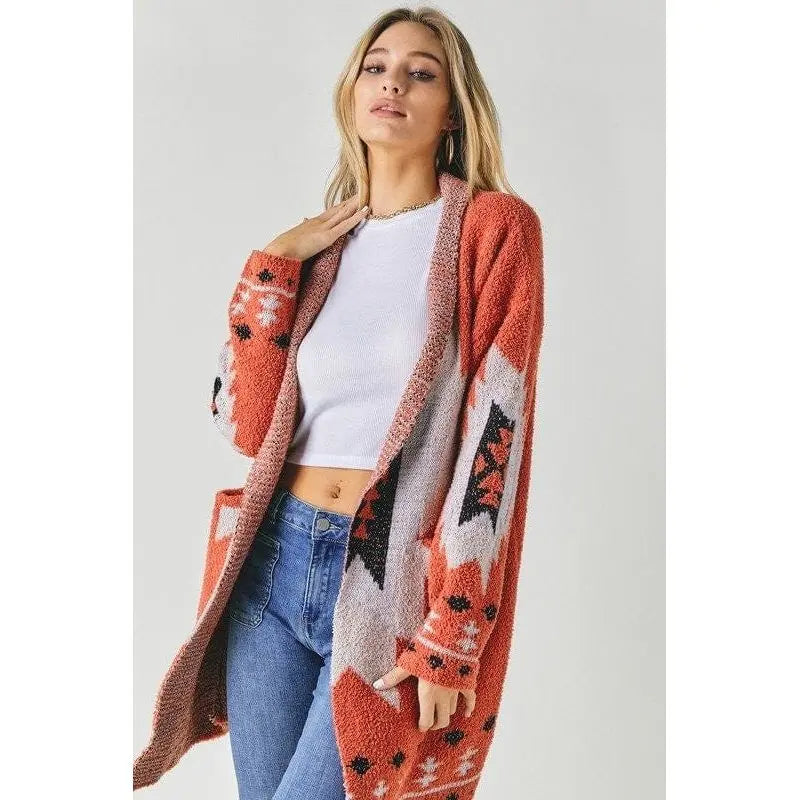 Fleece jacquard button opened cardigan Davi & Dani