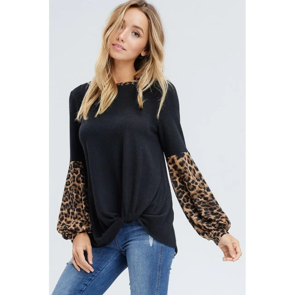 Cheetah Puff Sleeve Knit Sweater