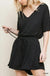 Short Sleeve V-Neck Pocket Romper with an Elastic Drawstring Waist LECCE
