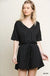 Short Sleeve V-Neck Pocket Romper with an Elastic Drawstring Waist LECCE