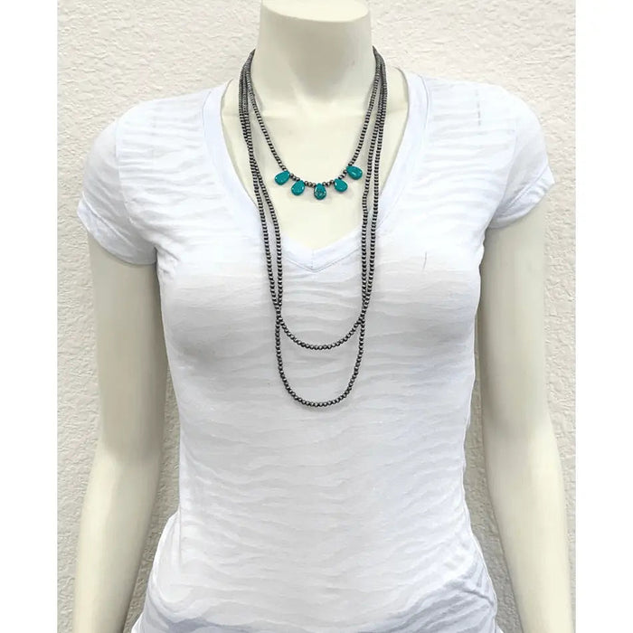 30" Long Tiny 4mm Navajo Pearl Turquoise Necklace - LECCE