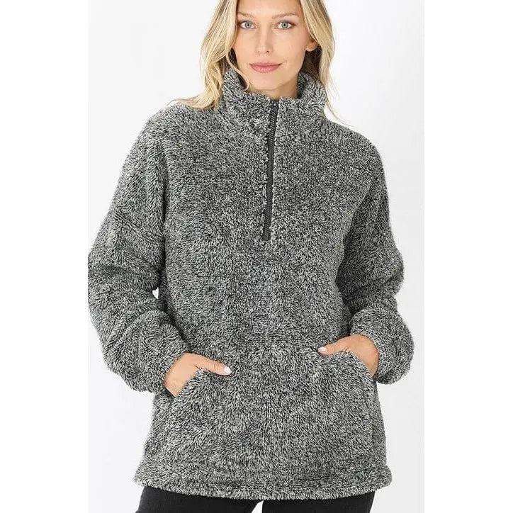ANGE FAUX FUR HALF ZIP POCKET PULLOVER