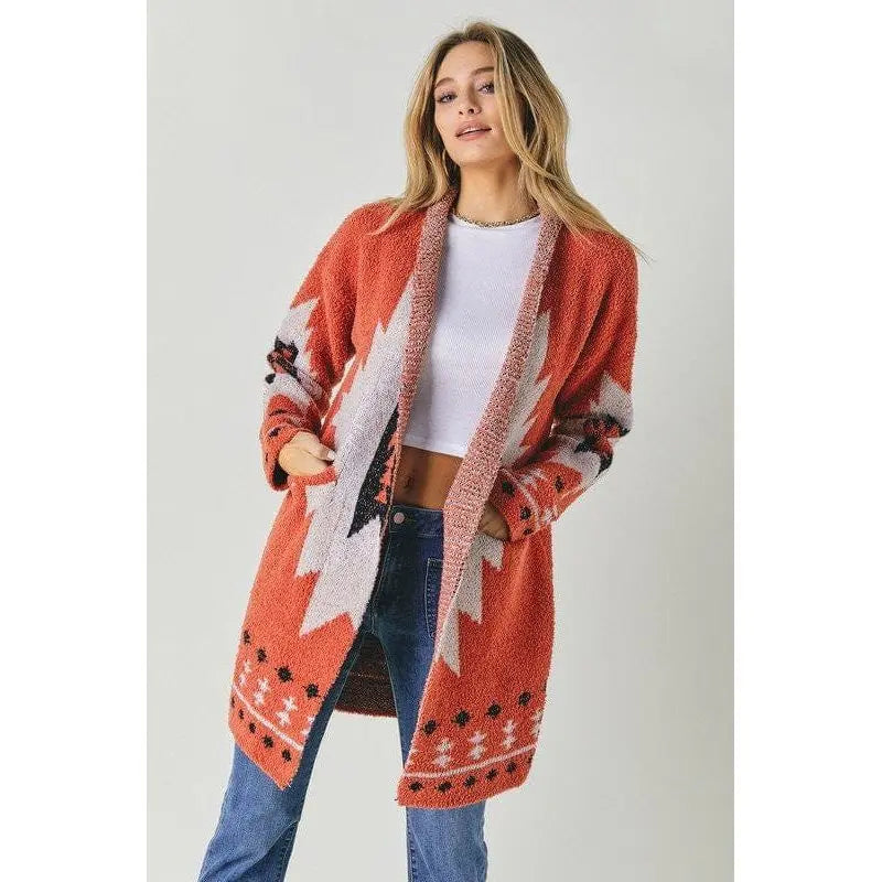 Fleece jacquard button opened cardigan Davi & Dani
