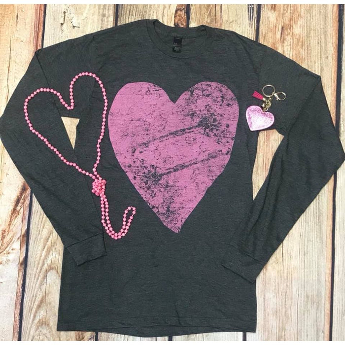 Valentine’s Long sleeve heart shirts on charcoal gray