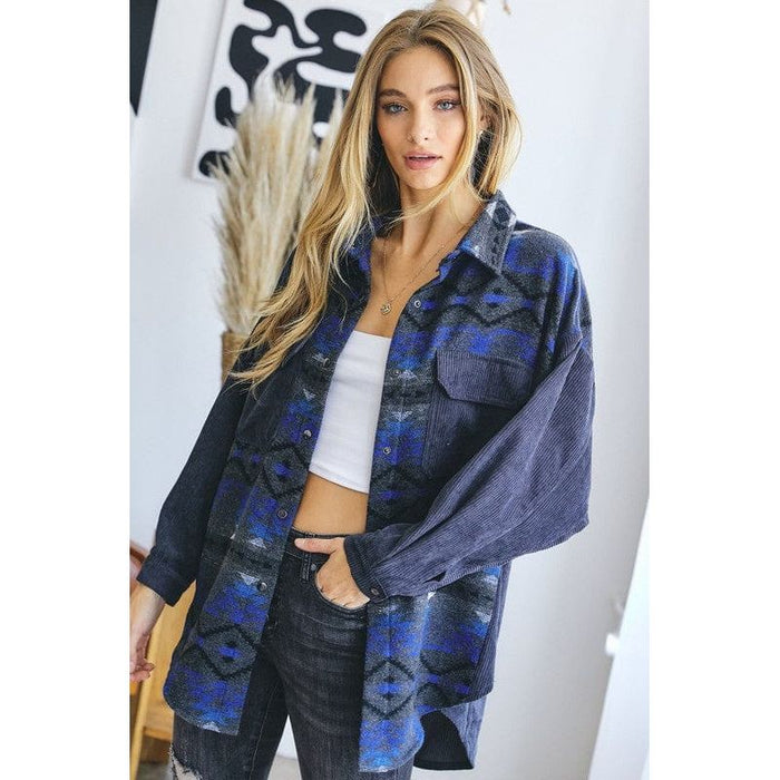 Printed button down long sleeve jacket