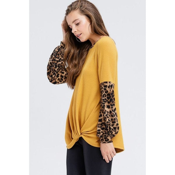 Cheetah Puff Sleeve Knit Sweater