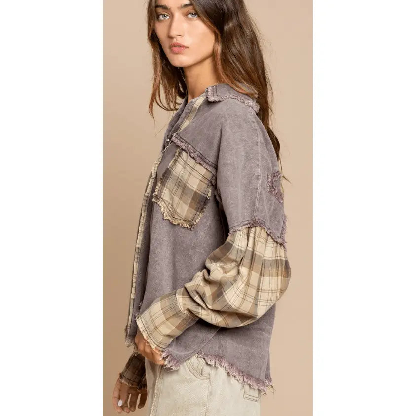 Distressed Mix Plaid Jacket Pole