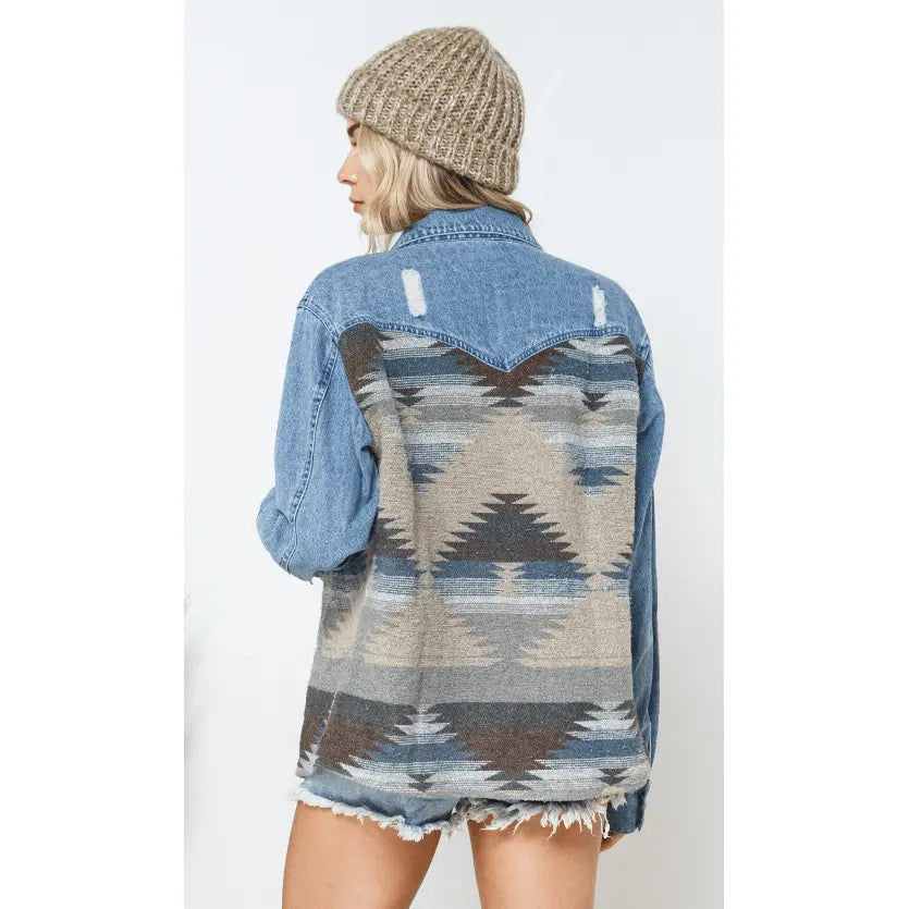 Denim Contrast Aztec Jacket LECCE