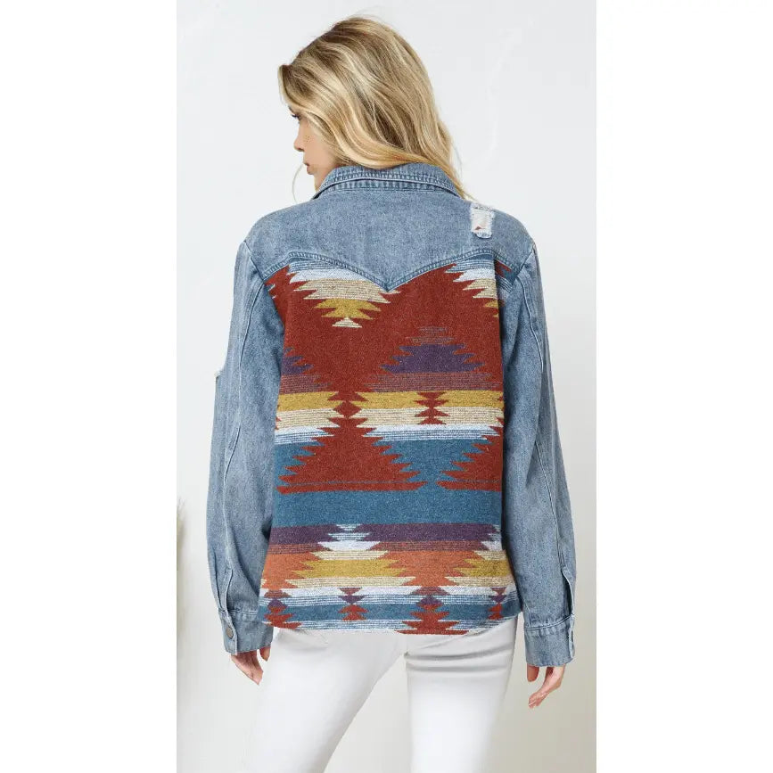 Denim Contrast Aztec Jacket LECCE