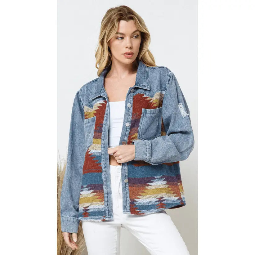 Denim Contrast Aztec Jacket LECCE